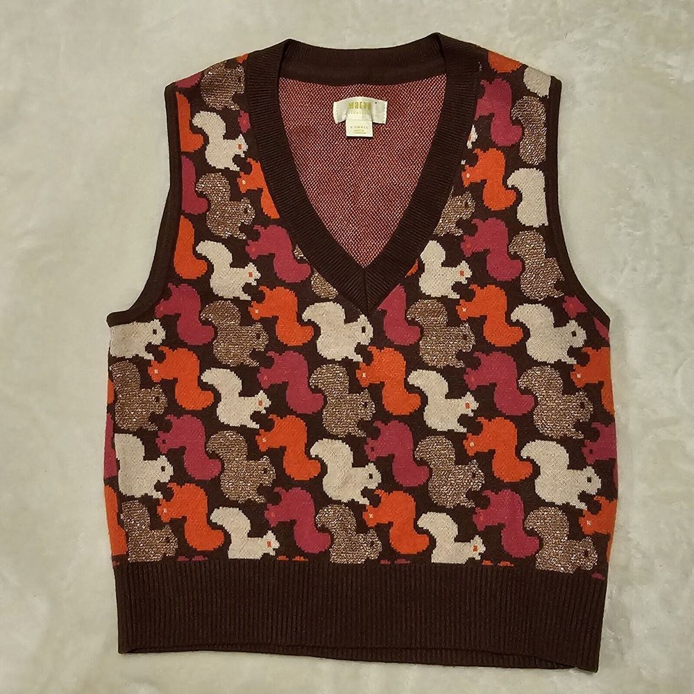 Anthropologie Maeve Vera Jacquard Sweater Vest Squirrel Size XS